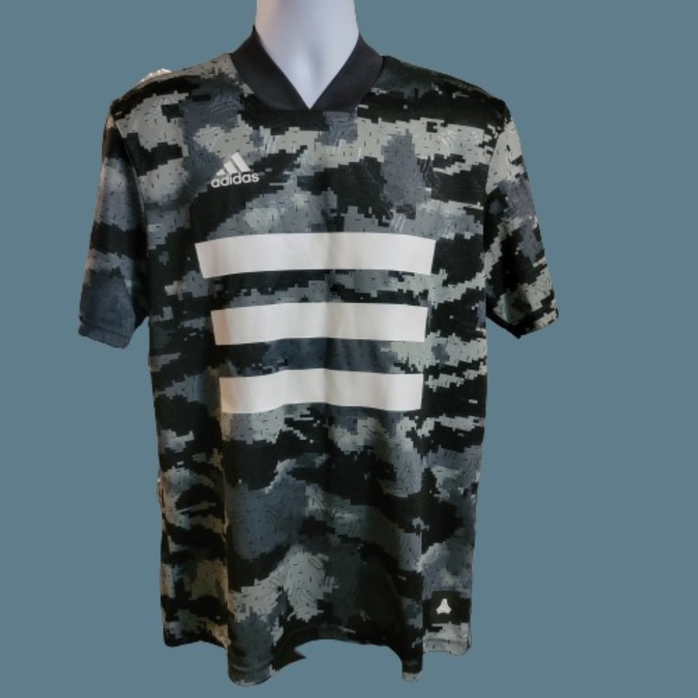 Adidas Three Stripe Camo Grey Men's Shirt Tee Jersey V-Neck Gently Worn Size S